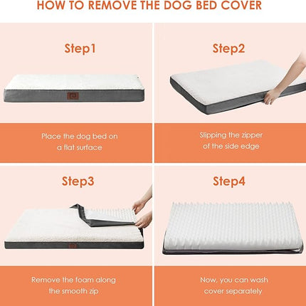 EHEYCIGA Orthopedic XXL Dog Beds for Jumbo Dogs with Removable Washable Cover for Crate, Beige, 47x29