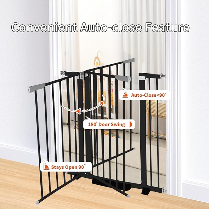 41 Inch Tall Baby Gate Auto Close Dog Gate Adjustable 29.92"-57.48" Wide Pressure Mounted Walk Through Swing Pet Gate for Doorways (Black, 29.92"-57.48" Wide)