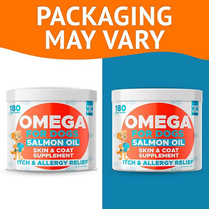 Omega 3 Fish Oil for Dogs (180Ct) - Skin&Coat Chews - Dry & Itchy Skin Relief + Allergy Support - Shiny Coat - EPA&DHA Fatty Acids - Alaskan Salmon Oil Chews Promotes Heart