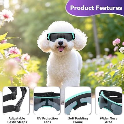 LESYPET Dog Goggles for Small Medium Dogs, UV Protection Dog Sunglasses with Foam Padded, Windproof Eye Protection Puppy Sunglasses for Riding Driving, Adjustable, Blue