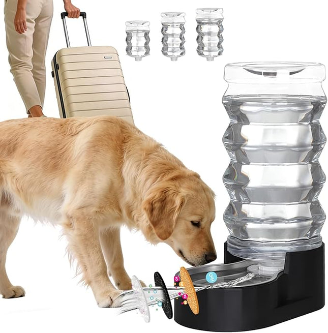 RIZZARI Large Dog Water Dispenser: Stainless Steel Pet Water Bowl - 9L Black Stainless Steel Automatic Pet Gravity Feeder with Filter Indoor/Outdoor