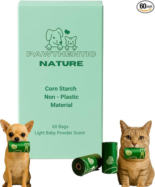 Compostable Dog Poop Bags – 60 Count Value Pack, Extra-Thick 18 Micron, Leak-Proof & Plant-Based, Light Scent, Biodegradable & Eco-Friendly for Dogs & Cats – USA Owned