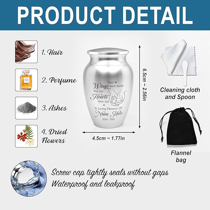 Artsy Woodsy Personalized Pet Memorial Cat Mini Urns Stainless Steel Decorative Keepsake Urns for Ashes 2.56 inch, Gifts for Cat Mom Dad Lovers Accessories in Loving Memory Loss (10, 2.56x1.77, Cat)