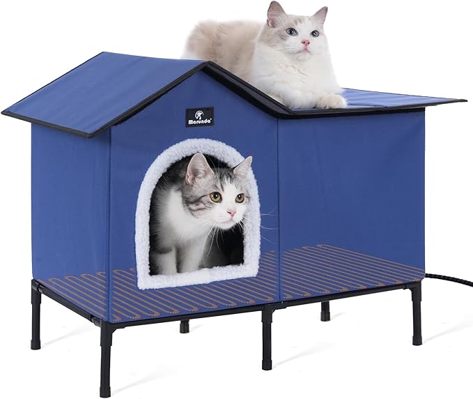 MARUNDA Heated Cat Houses for Outdoor Cats in Winter, Heated cat House for Indoor and Kitty Shelter for Your Pet to Stay Warm and Cozy,Easy to Assemble. (Dark Blue, Large)