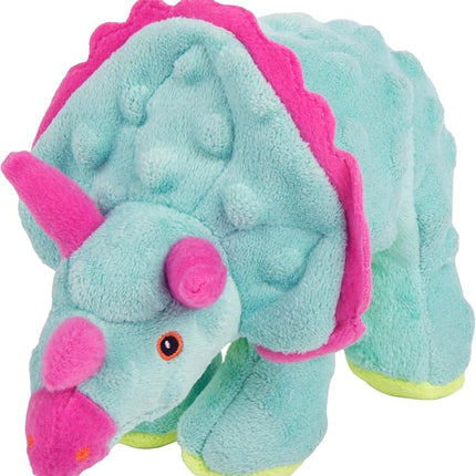 goDog Dinos Frills Squeaky Plush Dog Toy with Chew Guard Technology, Durable Fabric & Squeaker for Active Play, Teal, Small