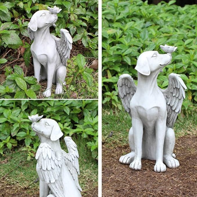 Angel Wing Dog Memorial Stone,Dog Memorial Gifts for Loss of Dog,8 Inch Resin Sleeping Dog Garden Ornament, Pet Grave Marker, Angel Tribute Statue for Dog Bereavement