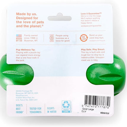 West Paw Qwizl Treat Dispensing Dog Toy for Tough Chewers- Durable Long Lasting Chew and Fetch Toy Keeps Dogs Engaged- Dishwasher Safe Safe Materials Made in USA - Clover Green, Large