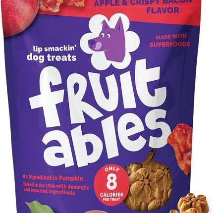 Fruitables Baked Dog Treats, Pumpkin Snacks for Dogs, Low Calorie & Delicious, No Wheat, Corn or Soy, Healthy Puppy Training Treats, Made in the USA, Apple and Crispy Bacon Flavor, 7oz