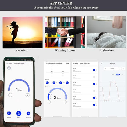 DXOPHIEX WiFi Fish Feeder Automatic Fish Feeder Automatic Dispenser Vacation for Aquarium and Turtle Tank with Feeding Ring