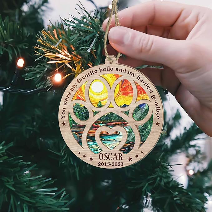 BSQUIELE Personalized Suncatcher Ornaments, Custom Pet Ornament with Name, Memorial Gifts for Loss of Dog, Cat, Dog Memorial Suncatcher, Cat Sympathy Gift, Christmas Ornaments, Xmas Tree Decoration