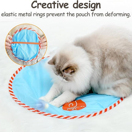 Migipaws Interactive Cat Ball Toy Set, Fun Tracker, Glowing Chase Ball with MystiChaser Pouch, Fluffy Tail, A Small Mice(Blue)