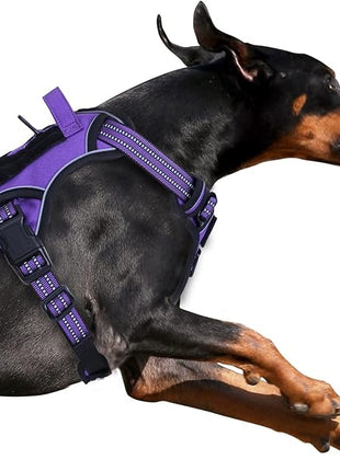 BUMBIN Tactical Dog Harness for Large Dogs No Pull, Famous TIK Tok No Pull Puppy Harness, Fit Smart Reflective Pet Walking Harness for Training, Adjustable Dog Vest Harness with Handle Purple L