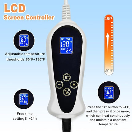 Large Pet Heating Pad (30x47in) Temperature Adjustable Dog Cat Heating Pad with Timer, Waterproof Heated Cat Bed Mat with Chew Resistant Cord