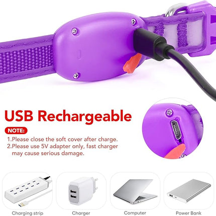 Light up Collar for Small Dog,Vizpet XS Adjustable Size Nylon Collar USB Rechargeable Bright Safety Pet Collar for Cats Small Dogs(Purple, X-Small[ 8.66-11.9 inch/22cm-30cm])