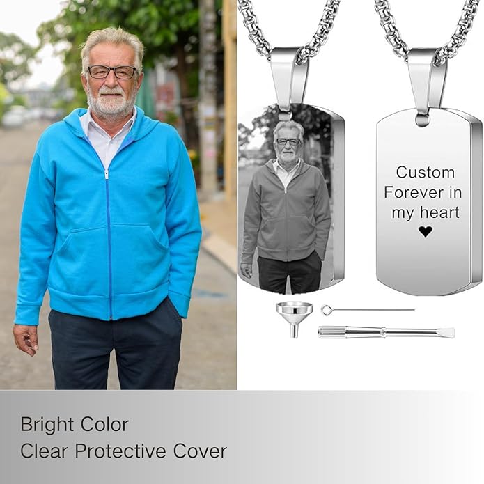 Personalized Ashes Necklace for Men Women Pet Custom Photo Text Urn Necklace Customized Engraving Holder Memorial Cremation Jewelry Keepsake Memorial Gifts