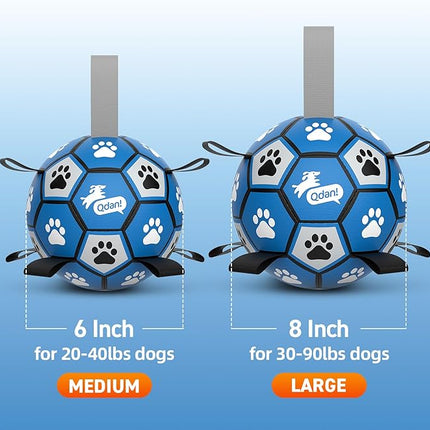 QDAN Dog Balls Toys, Soccer Ball with Straps, Balls for Dogs for Small Medium Puppy, Herding Ball Toy, Birthday Gifts (6 Inch)