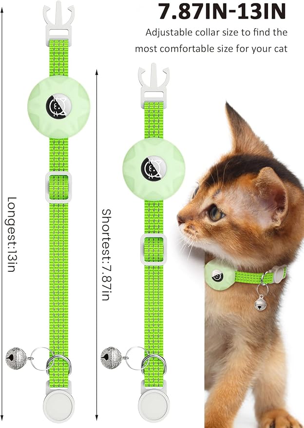 Apple AirTag Cat Collar, GPS Tracker Kitten Collar with Breakaway Feature, Lightweight and Reflective, Perfect for Cats and Puppies (Luminous Green)