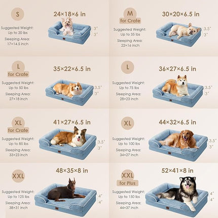 EHEYCIGA Orthopedic XL Dog Beds, Waterproof Memory Foam Dog Bed for Extra Large Dogs, Non-Slip Bottom and Egg-Crate Foam Big Pet Couch Bed with Washable Removable Cover, Washed Blue