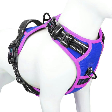 PHOEPET 2019 Upgraded No Pull Dog Harness, Reflective Adjustable Vest, with a Training Handle + 2 Metal Leash Hooks+ 3 Snap Buckles +4 Slide Buckles(XS, Royal Blue)