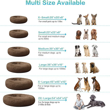 SAVFOX Plush Calming Dog Beds - Donut Shaped, Comfy Cuddler for Small to Extra Large Dogs & Cats, Washable Faux Fur