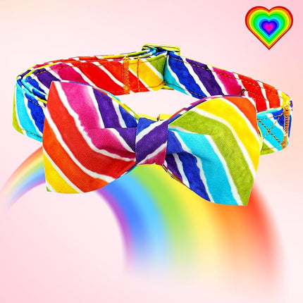 Lionheart glory Rainbow Dog Collar with Bowtie Colorful Summer Dog Bow Collars Heavy Duty Adjustable Pride Collars for Large Dogs Pet Gift Holiday
