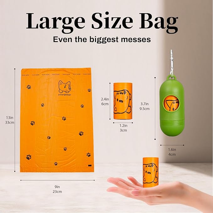 420 Counts Dog Poop Bags Rolls with Dispenser & Leash Clip, Scented Poop Bags for Dogs Waste, Extra Thick & Leak Proof for Poop Doggie Puppy Pet Waste, 9" x 13", Orange