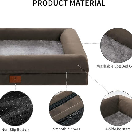 Dog Beds for Extra Large Dogs, Orthopedic Egg Crate Foam Dog Bed with Removable Washable Cover, Waterproof Non-Slip Bottom 4-Sides Removable Bolster XL Pet Couch, Olive Green