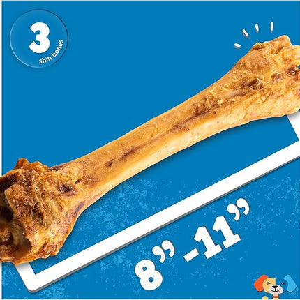 Jack&Pup 8-11” Shin Bones, Roasted Meaty Beef Bone for Dogs – Long Lasting Natural Dog Bones, Big Dog Bone for Large Dogs (3 Pack)
