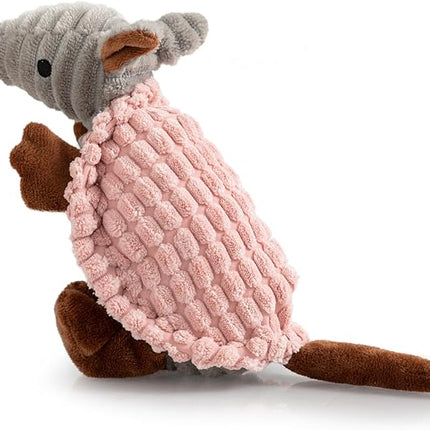 Hollypet Plush Dog Squeaky Toy Stuffed Armadillo Animal Pet Puppy Chew Toys with Clean Teeth for Small Medium Large All Breed Sizes Dogs, Light Pink, 8 in