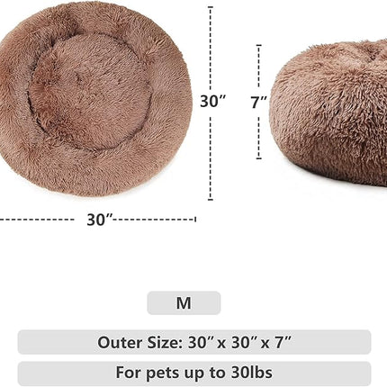 Dog Beds for Medium Dogs Washable Donut French Bulldog Ded Calming Cat Bed for 2 Cats 30 Inches Fluffy Cozy Puppy Bed Washable Anti Anxiety Brown