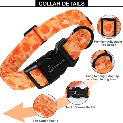 ARING PET Fall Dog Collar-Cute Orange Leaves Dog Collar for Small Dogs, Cotton Lightweight Dog Collars with Quick Release Buckle for Small Medium Large Dogs