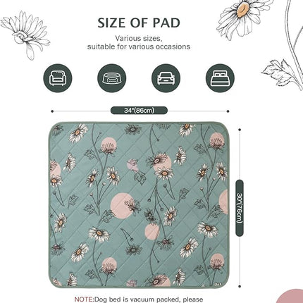 IEUUMLER Washable Pee Pads for Dogs, 2 Pack Non-Slip & Waterproof Pack Whelping Pad, Reusable Washable Puppy Potty Training Pad with Fast Absorbent for Playpen EU007 (Green Daisy, 30"X34"-2pcs)