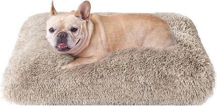 EHEYCIGA Fluffy Dog Crate Bed for Medium Dogs, Plush Faux Fur Pet Crate Pad, Calming Anti Anxiety Medium Pet Bed, Washable Soft Warm Dog Mat with Non-Slip Bottom, Taupe