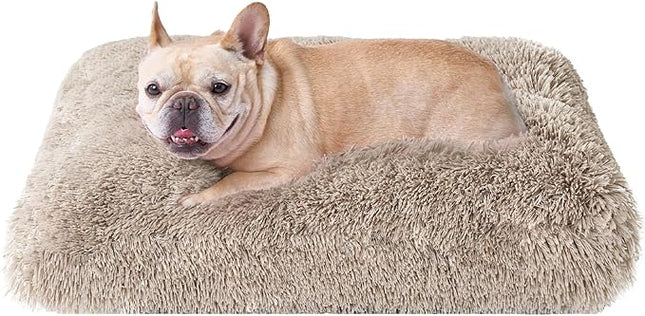 EHEYCIGA Fluffy Dog Crate Bed for Medium Dogs, Plush Faux Fur Pet Crate Pad, Calming Anti Anxiety Medium Pet Bed, Washable Soft Warm Dog Mat with Non-Slip Bottom, Taupe