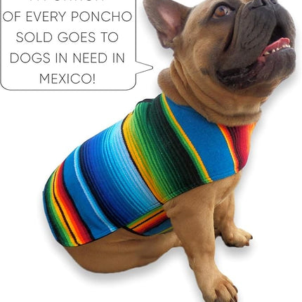 Handmade Dog Poncho from Mexican Serape Blanket - Dog Clothes - Coat - Costume - Sweater - Vest (Blue, French Bulldog/Pug)