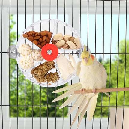 Bird Creative Foraging System Wheel Seed Food Ball Rotate Training Toy for Small and Medium Parrots Parakeet Cockatiel Conure (Clear)