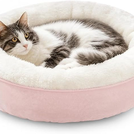 Love's cabin Round Donut Cat and Dog Cushion Bed, 20in Pet Bed for Cats or Small Dogs, Anti-Slip & Water-Resistant Bottom, Super Soft Durable Fabric Pet Beds, Washable Luxury Cat & Dog Bed Pink