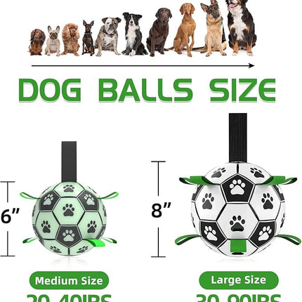 QDAN Glow in The Dark Dog Toys Soccer Ball with Straps - Light Up Dog Balls for Large Dogs, Interactive Dog Toys with Strap for Tug of War,Puppy Birthday Gifts (8 Inch)