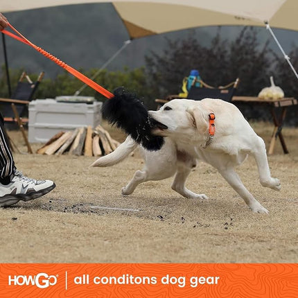 HOWGO Dog Rope Toy,Dog Bungee Chaser Toy 100% Sheepskin,Sheep Smell Tug Toy for All Breeds (Black, with Rubber Ball)