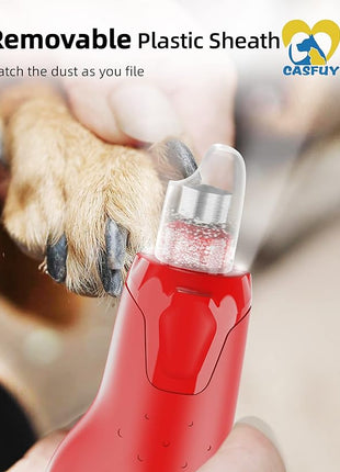 Casfuy Dog Nail Grinder Quiet - (45db) 6-Speed Pet Nail Grinder with 2 LED Lights for Large Medium Small Dogs/Cats, Professional 3 Ports Rechargeable Electric Dog Nail Trimmer with Dust Cap(Red)