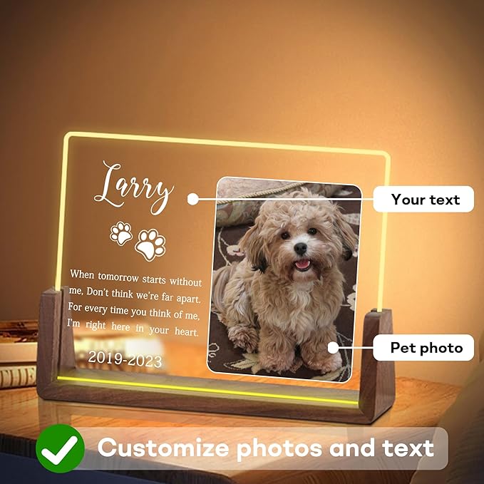 Customized Dog Memorial Gifts, Personalized Dog Memorial Gifts for Loss of Dog, Dog Memorial Night Light, Dog Loss Sympathy Gift, Pet Memorial Gifts, Pet Memorial Acrylic Plaque, Cat Memorial Gifts