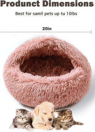 Cat Bed for Indoor Cats, Calming Cozy Cave with Self-Warming Plush, Entire Bed Machine Washable & Anti-Slip Base, Breathable Pet Bed for Small Cats&Dogs All Seasons (Leather Pink, 20 * 20inch)