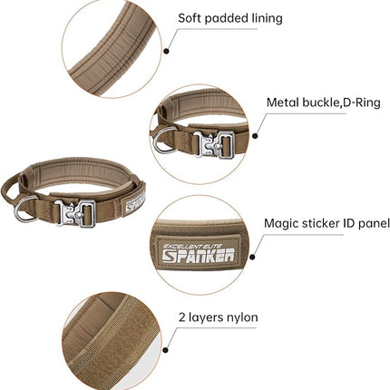 EXCELLENT ELITE SPANKER Tactical Dog Collar Nylon Adjustable Training Collar Military Dog Collar Heavy Duty Metal Buckle with Control Handle for Medium and Large Dogs with Patches(COB-XL)
