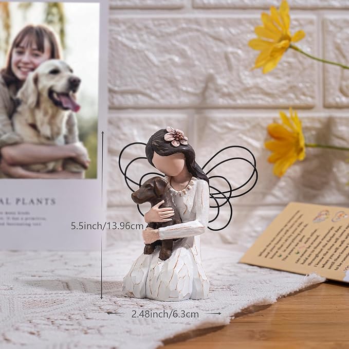 Loss of Dog Sympathy Gift, Dog Memorial Gifts, Angel Figurine, Remembrance Keepsake, Pet Sympathy Gift(Brown)