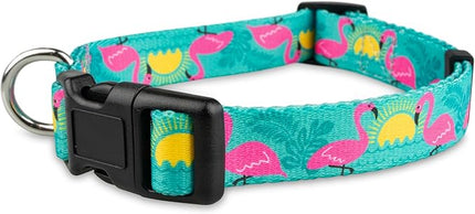 Limeloot Flamingo Dog Collar - Adjustable Dog Collar for Girl and Boy Dogs with Quick Release Buckle, Small