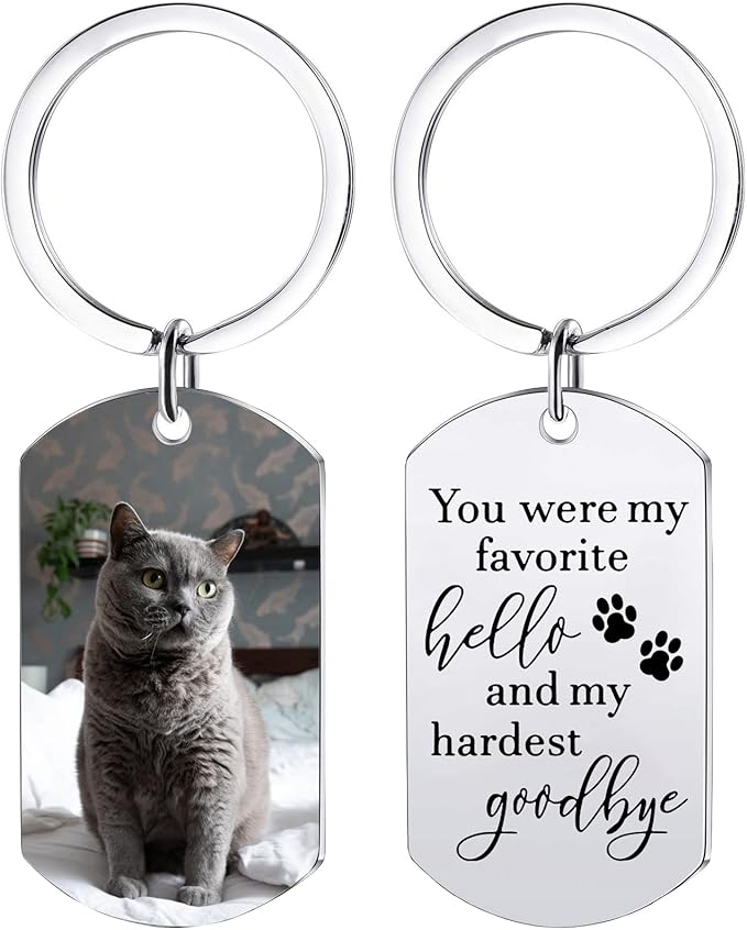 Funnylife Personalized Pet Memorial Keychain for Cats Stainless Steel Custom Pet Photo Memory Keepsake Loss of Cat Sympathy Gifts Cat Pass Away Gifts
