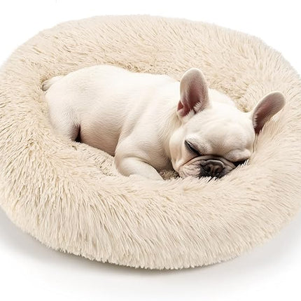 Hoewina Dog & Cat Bed, 20in Cat Beds for Indoor Cats, Calming Donut Bed for Puppy and Kitten, Washable Round Fluffy Pet Bed for Small Medium Dogs and Cats (Light Brown)