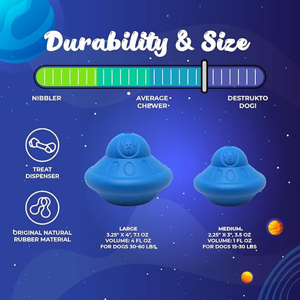 SodaPup Spotnik Flying Saucer - Durable Dog Treat Dispenser & Chew Toy Made in USA from Non-Toxic, Pet Safe, Food Safe Natural Rubber for Mental Stimulation, Problem Chewing, Calming Nerves, & More
