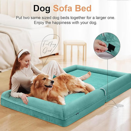 Large Dog Bed Orthopedic Washable: Beds Bolster XL Bed Medium Large Dogs Egg Crate Foam Couch Sofa Waterproof with Removable Cover - Aqua Blue