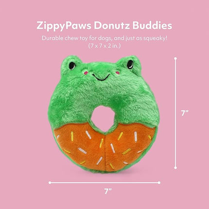 ZippyPaws - Donutz Buddies - Frog Pet Donut Toys for Dogs with Embroidered Sprinkles, Soft, No Stuffing, Durable Large Breed Dog & Puppy Toys with Squeaker